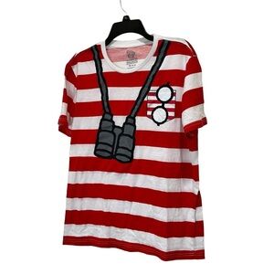 Vibrant Red and White Striped Short Sleeve Tee